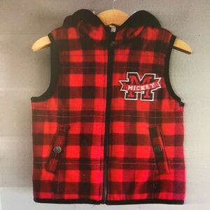 Red and Black Plaid Hooded Vest